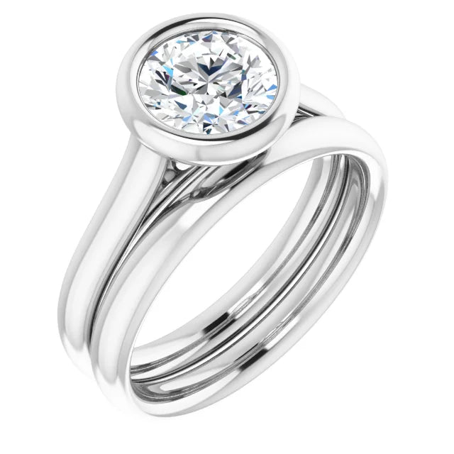 Round Brilliant White Gold Solitaire Bezel Moissanite Engagement Ring