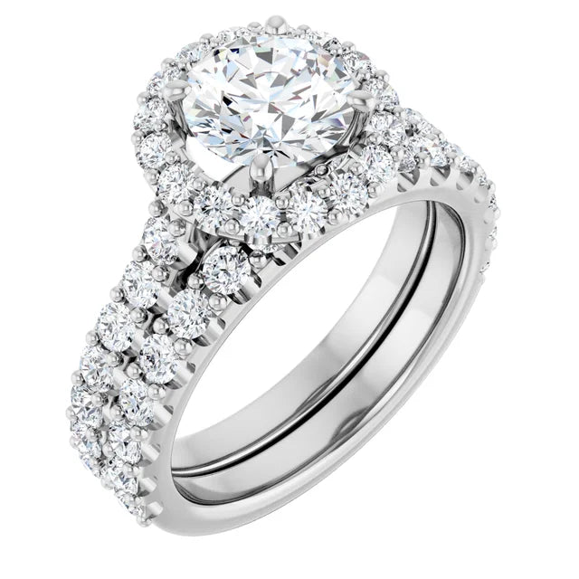 Round Brilliant White Gold Halo Moissanite Engagement Ring