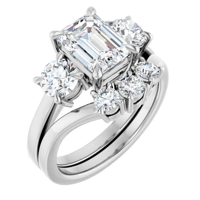 Emerald White Gold Tri Stone Moissanite Engagement Ring