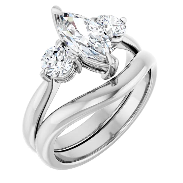 Marquise White Gold Tri Stone Moissanite Engagement Ring