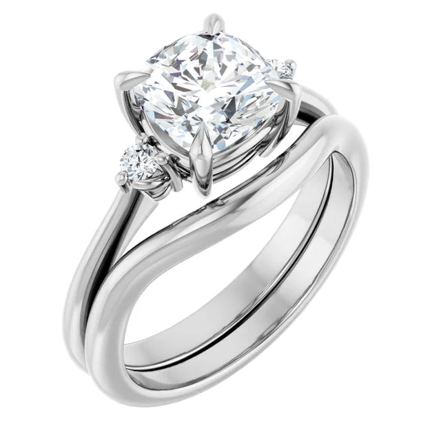 Cushion White Gold Accent Moissanite Engagement Ring