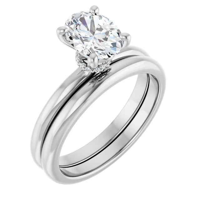 Oval Low Hidden Halo Solitaire Engagement Ring