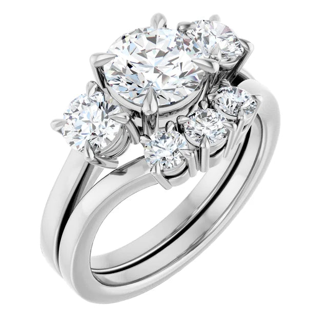 Round Brilliant White Gold Tri Stone Moissanite Engagement Ring