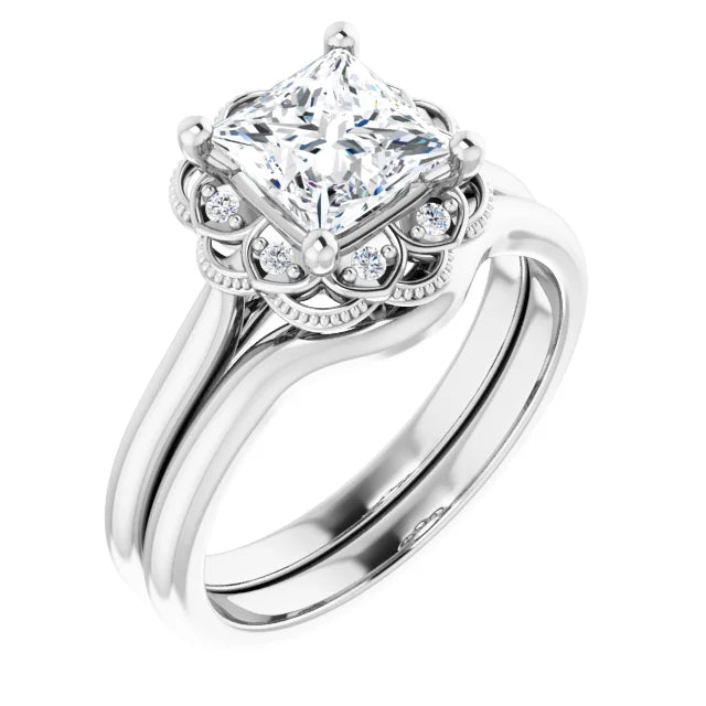 Princess White Gold Halo Moissanite Engagement Ring