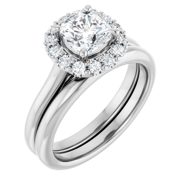 Cushion Halo Solitaire White Gold Moissanite Engagement Ring