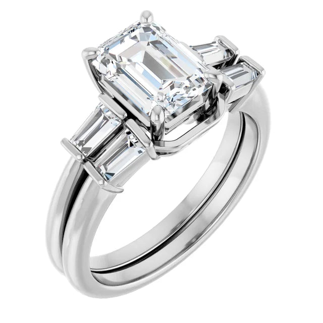 Emerald White Gold Baguette Accent Moissanite Engagement Ring