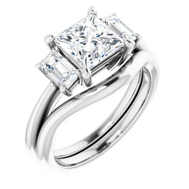 Princess White Gold Tri Stone Moissanite Engagement Ring