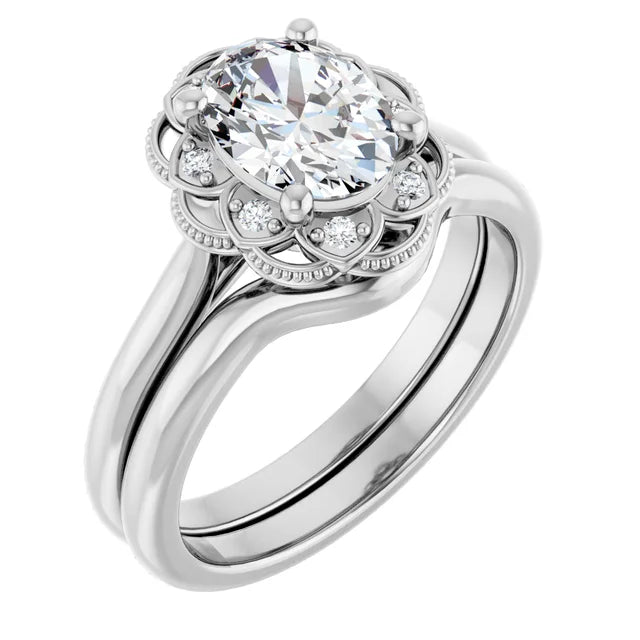 Oval White Gold Halo Moissanite Engagement Ring