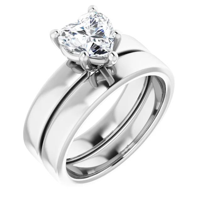 Heart White Gold Wide Band Solitaire Moissanite Engagement Ring