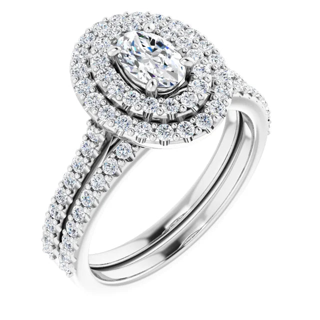 Oval Double Halo White Gold Lab Diamond Engagement Ring