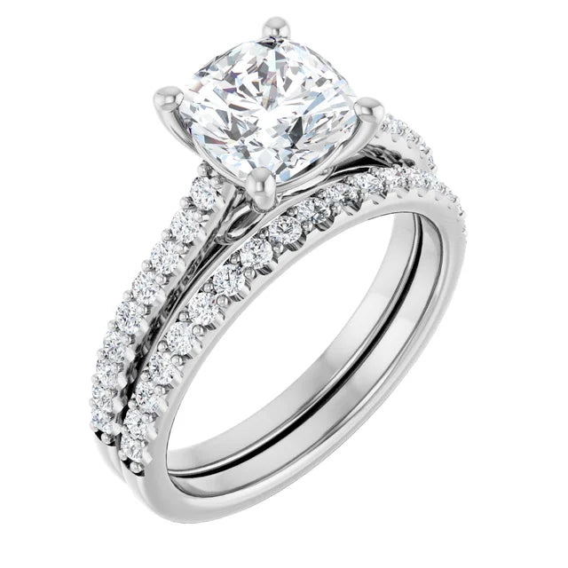 Cushion White Gold Pave Style Moissanite Engagement Ring