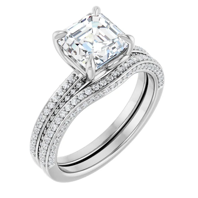 Asscher White Gold Pave Moissanite Engagement Ring