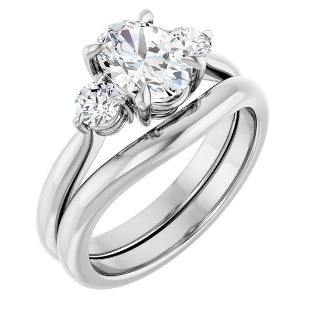 Oval White Gold Tri Stone Moissanite Engagement Ring