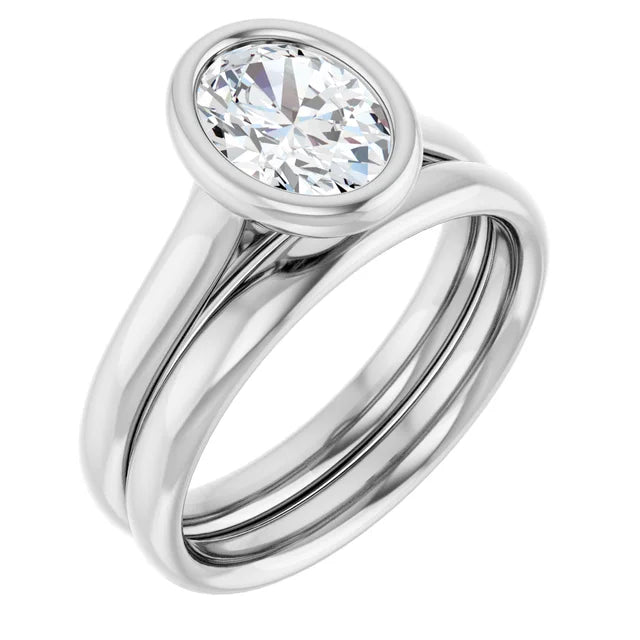 Oval Solitaire White Gold Bezel Moissanite Engagement Ring