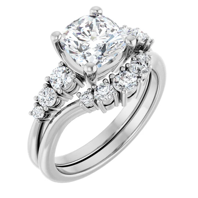 Cushion Multi Stone Accent Style Engagement Ring