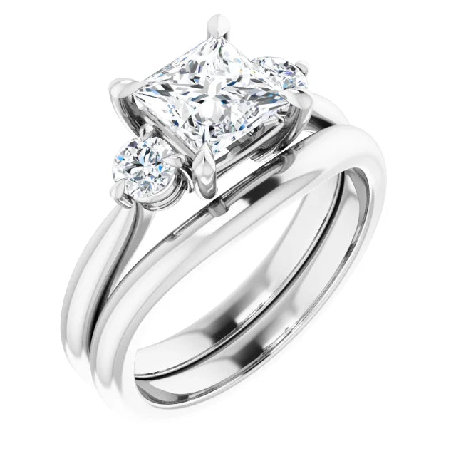 Princess White Gold Tri Stone Moissanite Engagement Ring