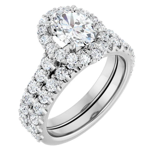 Oval White Gold Halo Moissanite Engagement Ring