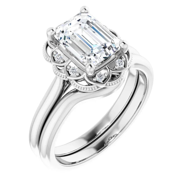 Emerald White Gold Halo Moissanite Engagement Ring