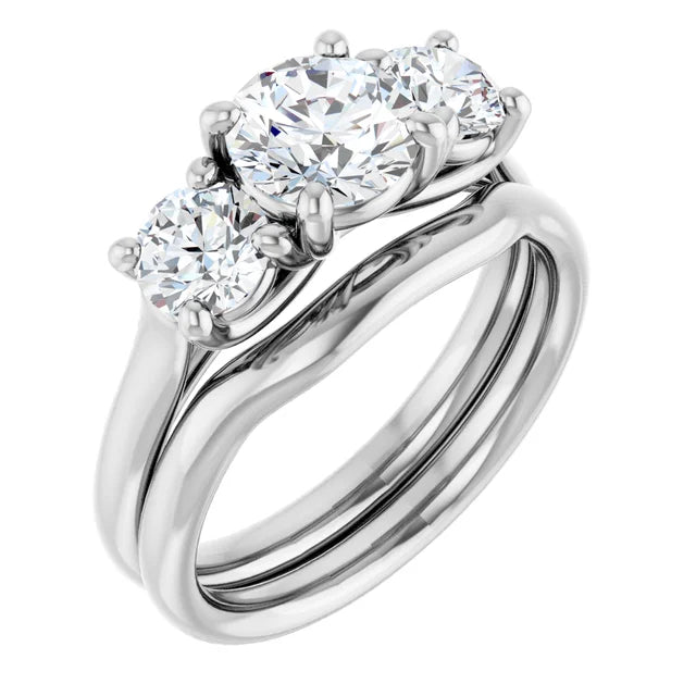 Round Brilliant White Gold Tri Stone Moissanite Engagement Ring