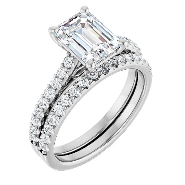 Emerald White Gold Pave Style Moissanite Engagement Ring