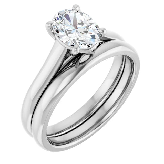 Four Claw Oval White Gold Solitaire Moissanite Engagement Ring