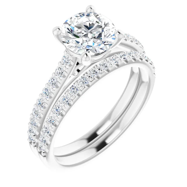 Round Brilliant White Gold Pave Style Moissanite Engagement Ring