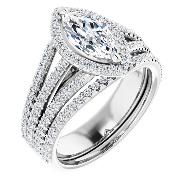 Marquise White Gold Halo Split Pave Moissanite Engagement Ring