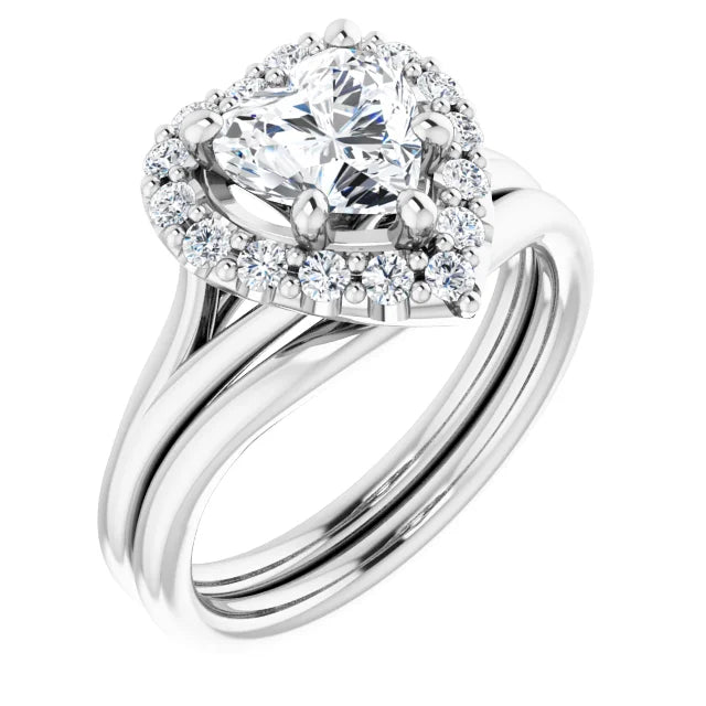 Heart White Gold Halo Solitaire Split Band Moissanite Engagement