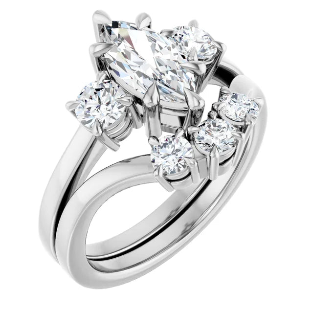Marquise White Gold Tri Stone Moissanite Engagement Ring