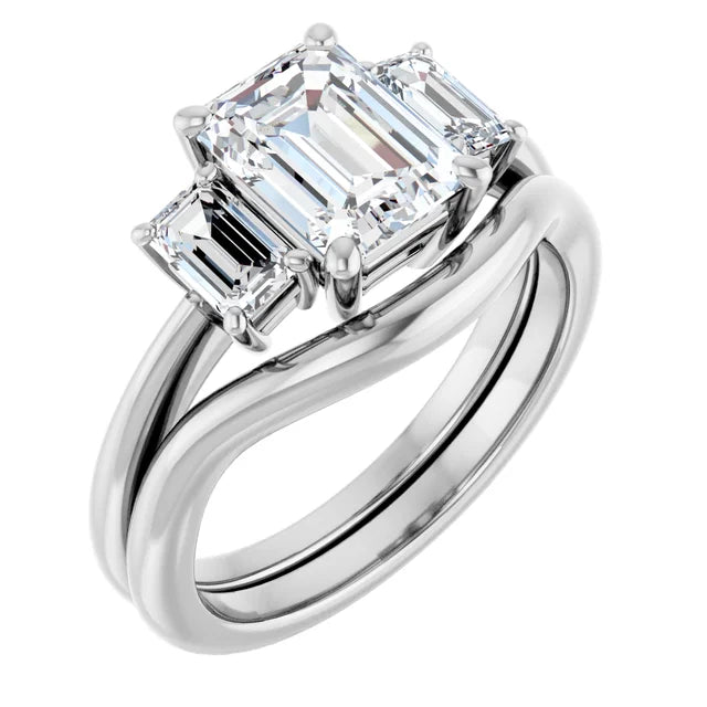 Emerald White Gold Tri Stone Moissanite Engagement Ring