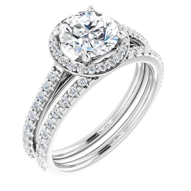 Round Brilliant White Gold Halo Moissanite Engagement Ring