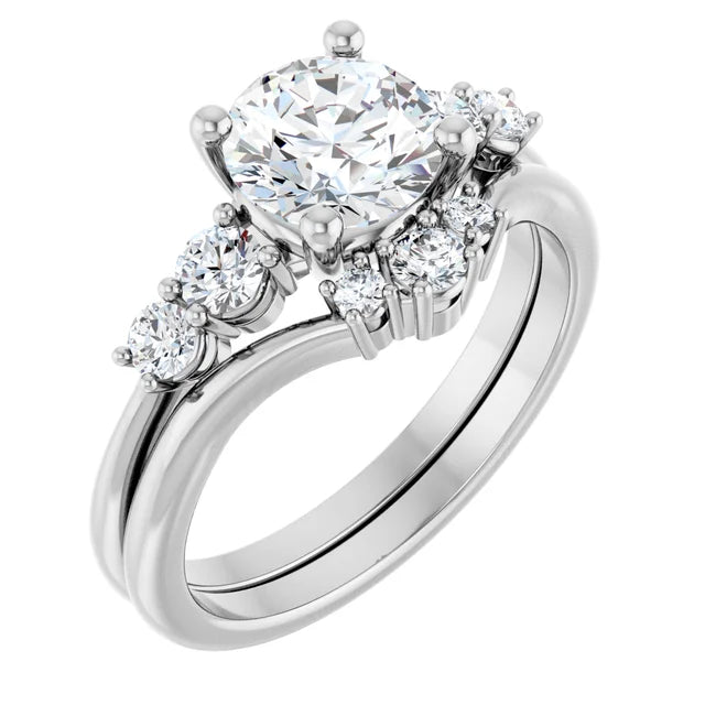 Round Brilliant Multi Stone Accent Style Engagement Ring