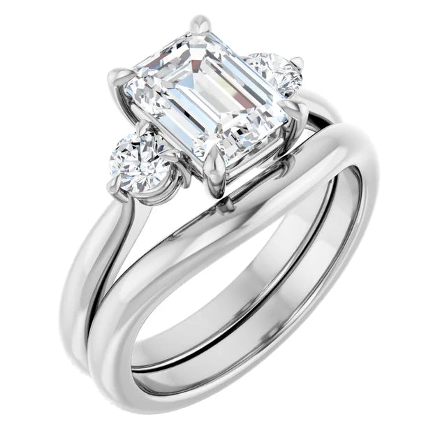 Emerald White Gold Tri Stone Moissanite Engagement Ring
