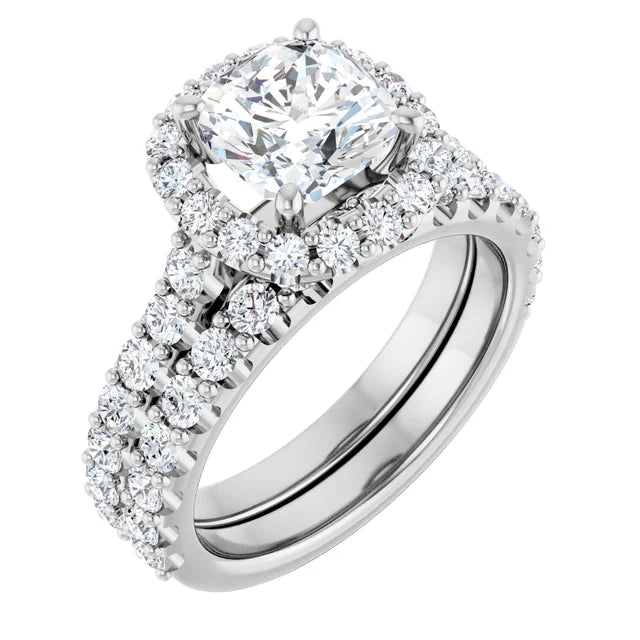 Cushion White Gold Halo Moissanite Engagement Ring
