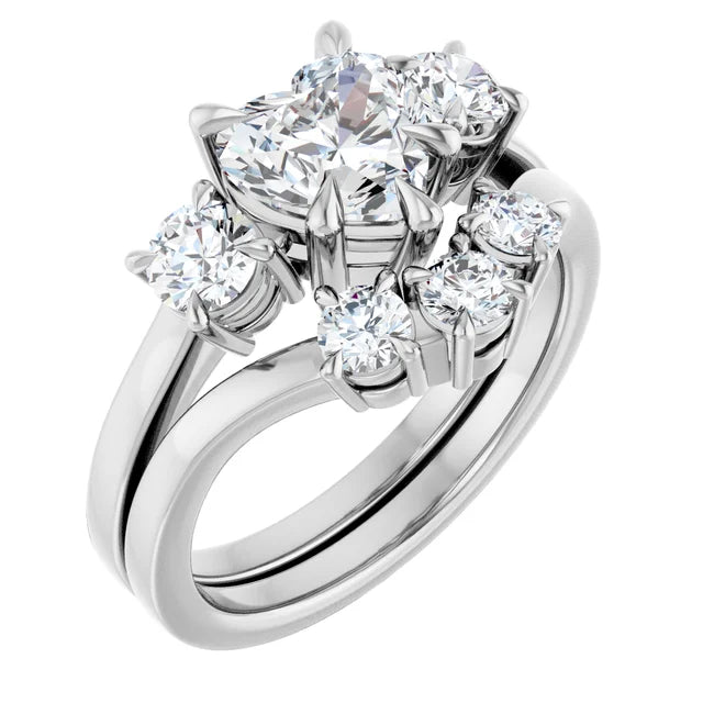 Heart White Gold Tri Stone Moissanite Engagement Ring