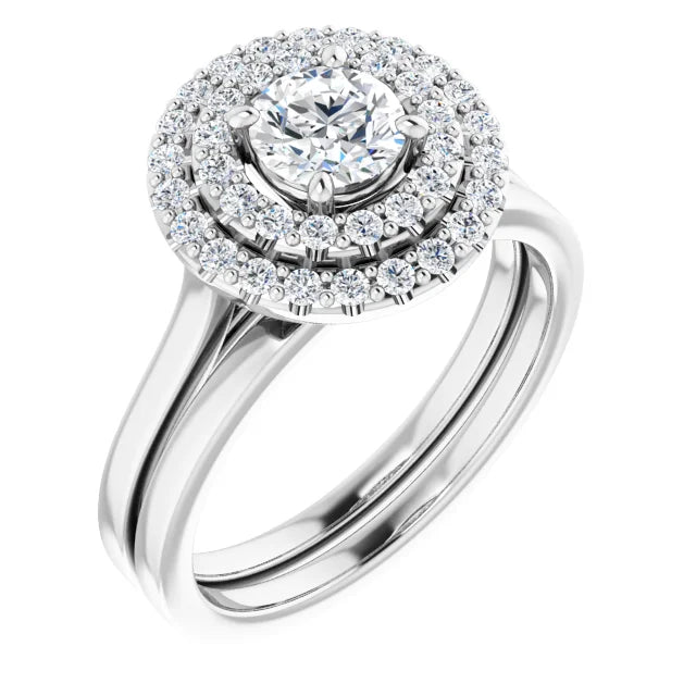 Round Brilliant White Gold Double Halo Solitaire Moissanite Engagement Ring