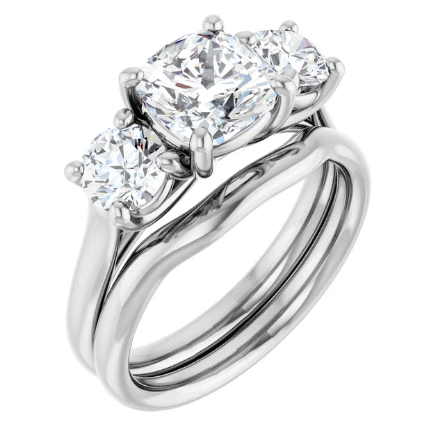 Cushion White Gold Tri Stone Moissanite Engagement Ring
