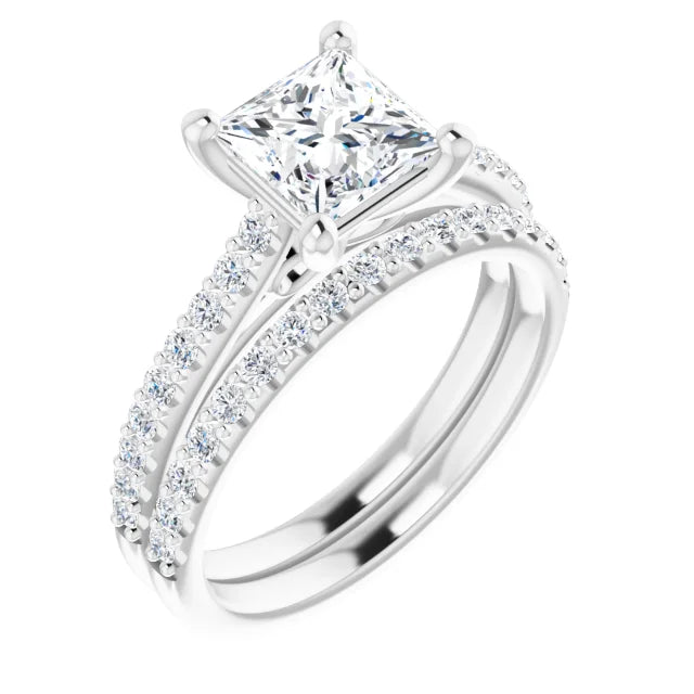 Princess White Gold Pave Style Moissanite Engagement Ring