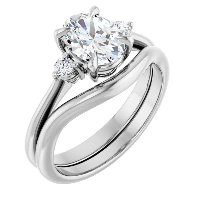 Oval White Gold Accent Moissanite Engagement Ring