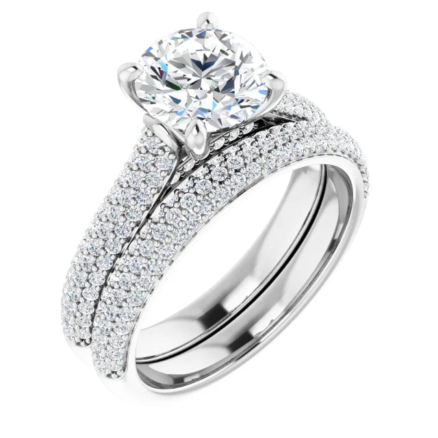 Round Brilliant White Gold Pave Moissanite Engagement Ring