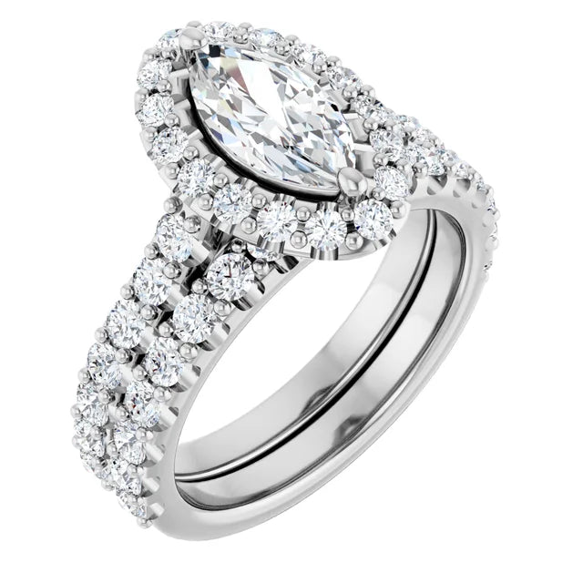 Marquise White Gold Halo Moissanite Engagement Ring