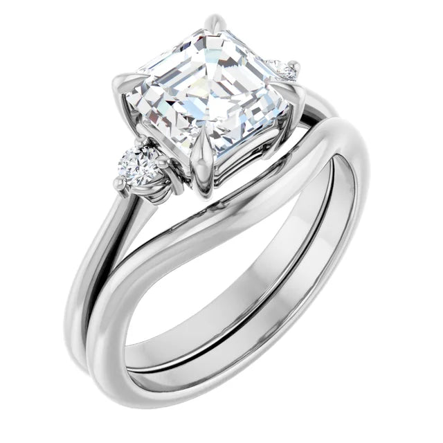 Asscher White Gold Accent Moissanite Engagement Ring