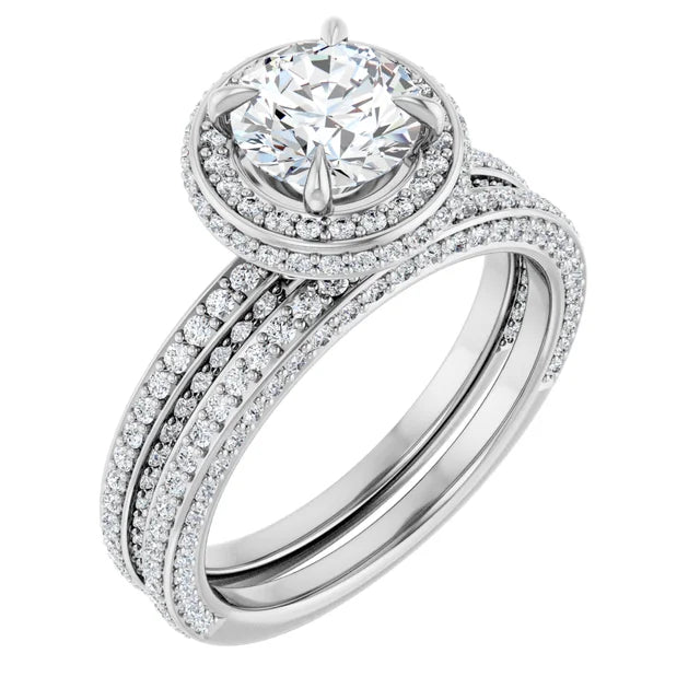 Round Brilliant White Gold Halo Pave Style Moissanite Engagement Ring