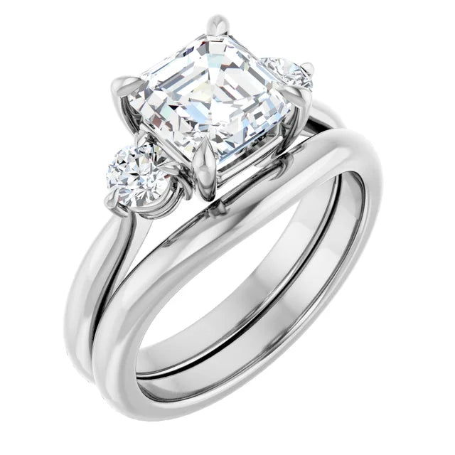 Asscher White Gold Tri Stone Moissanite Engagement Ring