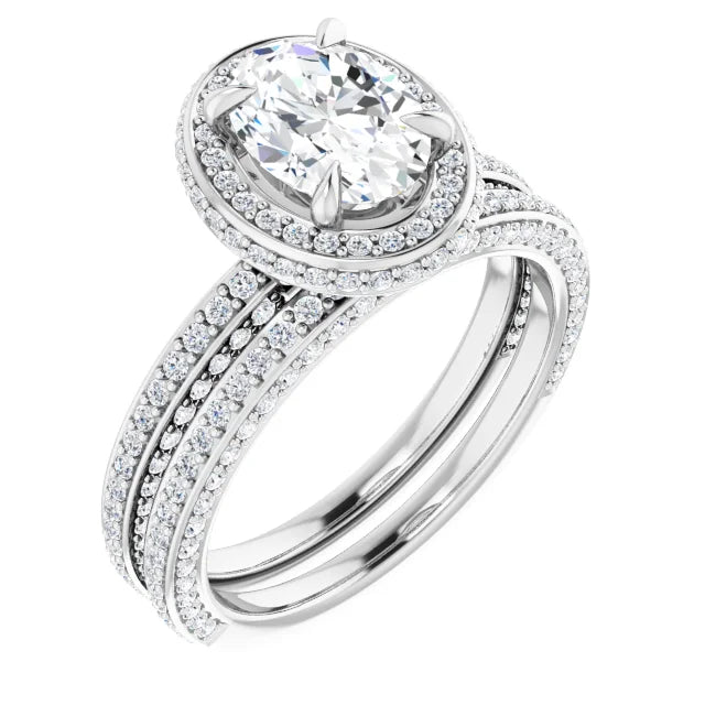 Oval White Gold Halo Pave Style Moissanite Engagement Ring