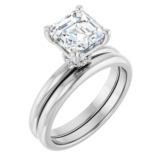 Asscher White Gold Solitaire Moissanite Engagement Ring
