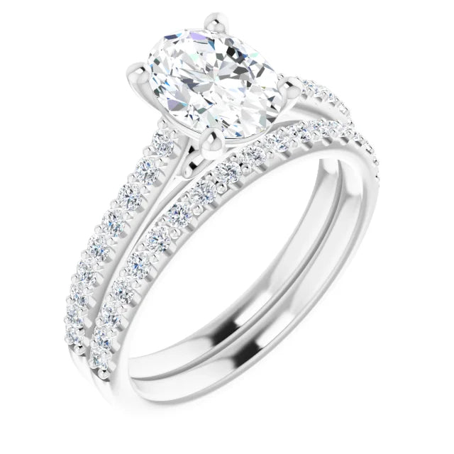 Oval White Gold Pave Style Moissanite Engagement Ring