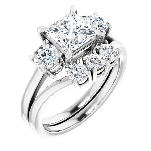 Princess White Gold Tri Stone Moissanite Engagement Ring