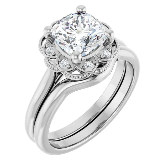 Cushion White Gold Halo Moissanite Engagement Ring