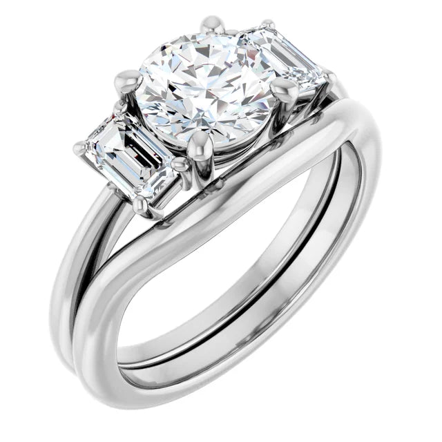 Round Brilliant White Gold Tri Stone Moissanite Engagement Ring